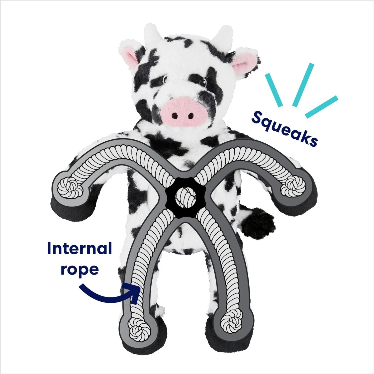 Frisco Cow Plush With Inside Rope Squeaky Dog Toy 5 Frisco Cow Plush With Inside Rope Squeaky Dog Toy - Image 3