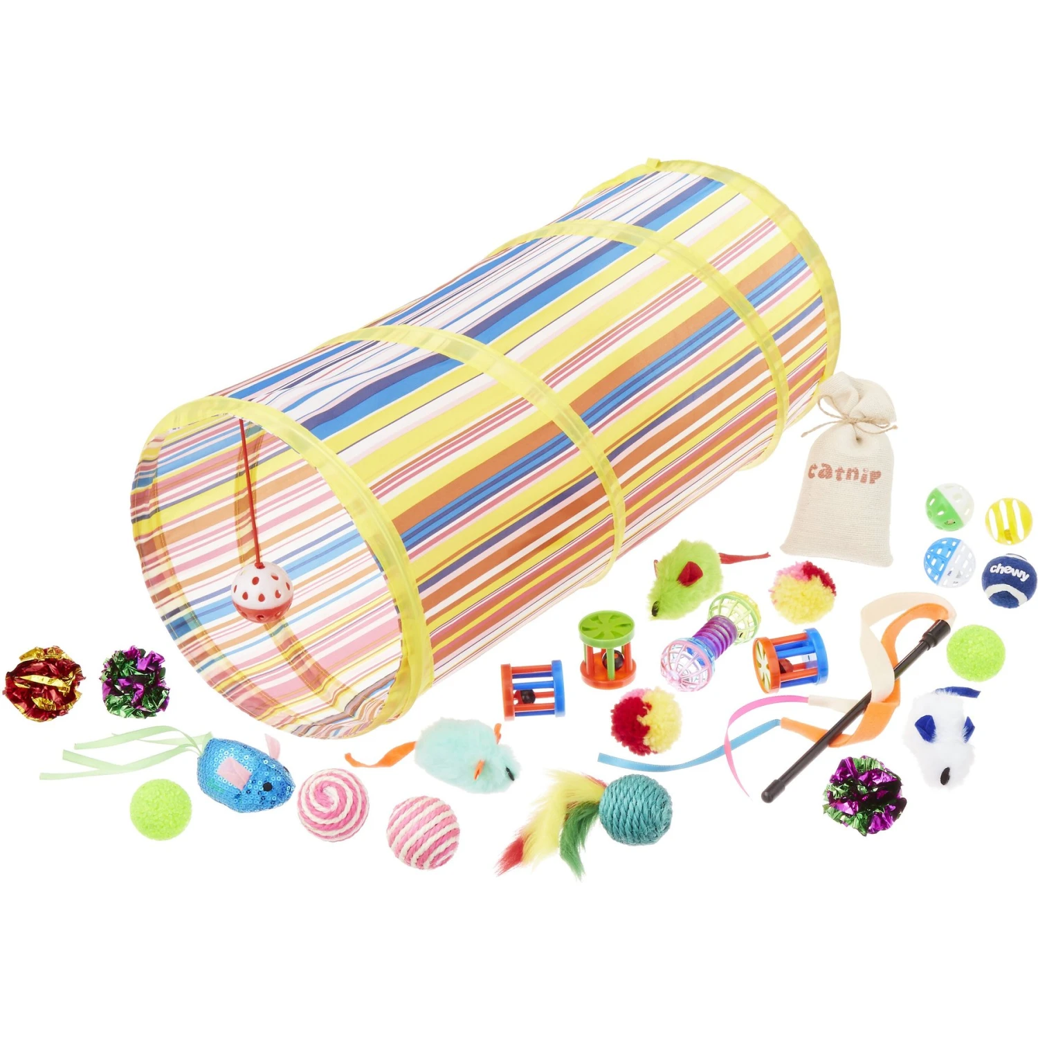 Frisco Plush, Teaser, Ball & Tunnel Variety Pack Cat Toy With Catnip 3 Frisco Plush, Teaser, Ball & Tunnel Variety Pack Cat Toy With Catnip