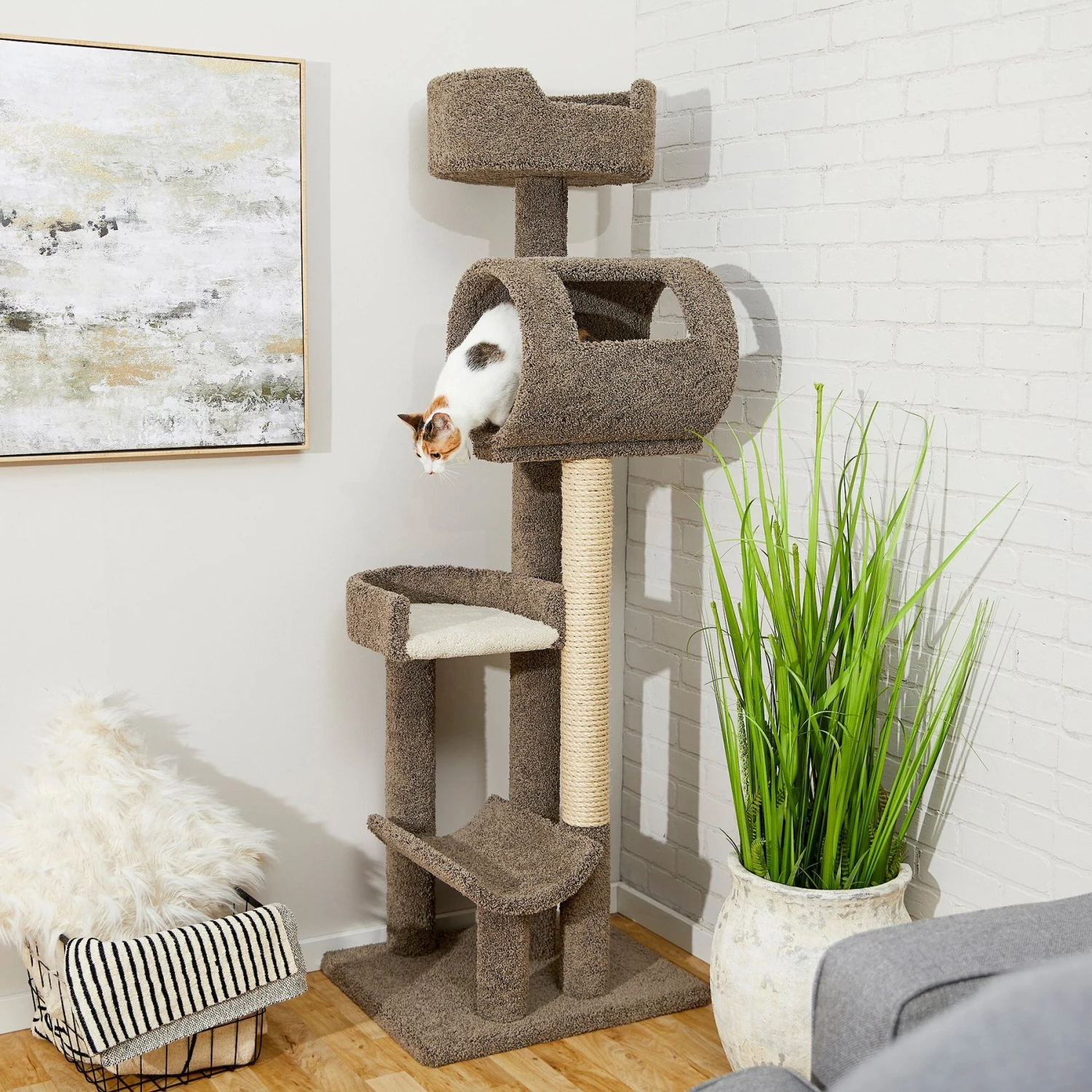 Frisco 69-in Real Carpet Wooden Cat Tree 3 Frisco 69-in Real Carpet Wooden Cat Tree