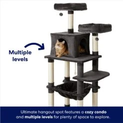 Frisco 64-in Cat Tree With Hammock, Condo, 2 Top Perches With Bed -Pet Supplies Discount Store 214387 PT2. AC SS1800 V1667227605