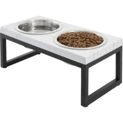 Frisco Marble Print Stainless Steel Double Elevated Dog Bowl -Pet Supplies Discount Store 216017 PT2. AC SS1800 V1591020395