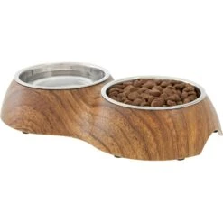Frisco Double Stainless Steel Bowl, Wood Design -Pet Supplies Discount Store 216068 PT2. AC SS1800 V1591021015