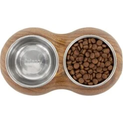 Frisco Double Stainless Steel Bowl, Wood Design -Pet Supplies Discount Store 216068 PT4. AC SS1800 V1591021017
