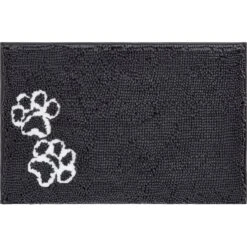 Frisco Microfiber Chenille Paw Print Dog & Cat Mat, Dark Gray