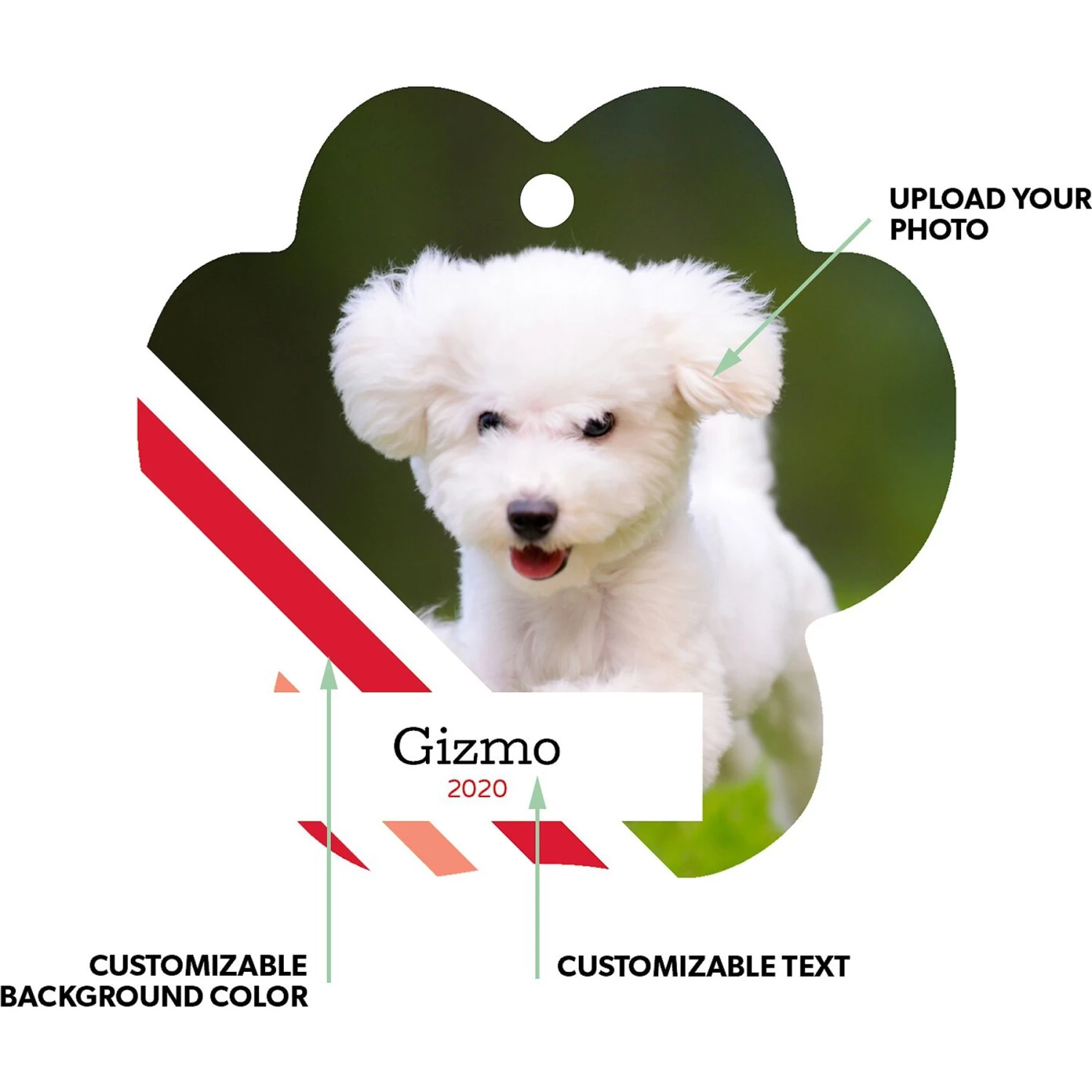 Frisco Peppermint Stripes Paw Shape Metal Personalized Dog & Cat Holiday Ornament 4 Frisco Peppermint Stripes Paw Shape Metal Personalized Dog & Cat Holiday Ornament - Image 2