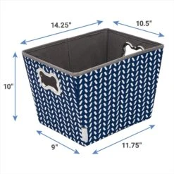 Frisco Rectangle Collapsible Pet Toy Storage Bin, Navy Herringbone -Pet Supplies Discount Store 250574 PT2. AC SS1800 V1613772984
