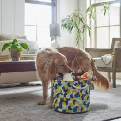 Frisco Round Collapsible Pet Toy Storage Bin, Yellow Geometric -Pet Supplies Discount Store 250587 PT3. AC SS1800 V1615572147