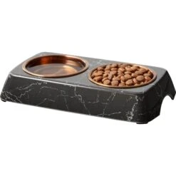 Frisco Copper Stainless Steel Double Dog & Cat Bowls With Black Marble Stand -Pet Supplies Discount Store 253058 PT3. AC SS1800 V1616593931