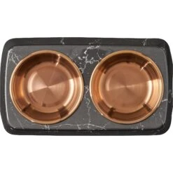 Frisco Copper Stainless Steel Double Dog & Cat Bowls With Black Marble Stand -Pet Supplies Discount Store 253058 PT4. AC SS1800 V1616595761