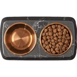 Frisco Copper Stainless Steel Double Dog & Cat Bowls With Black Marble Stand -Pet Supplies Discount Store 253058 PT5. AC SS1800 V1616595394