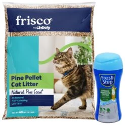 Fresh Step Products Fresh Scent Cat Litter Deodorizing Crystals & Frisco Pine Pellet Unscented Non-Clumping Wood Cat Litter
