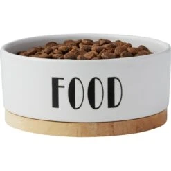 Frisco Ceramic Food Dog & Cat Bowl With Wood Base -Pet Supplies Discount Store 256043 PT4. AC SS1800 V1615311744