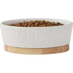 Frisco Oval Meow Non-skid Ceramic Cat Bowl With Wood Base -Pet Supplies Discount Store 256080 PT3. AC SS1800 V1615312053