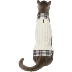 Frisco Cream Cable Knit Dog & Cat Sweater, White/Red Plaid -Pet Supplies Discount Store 268057 PT2. AC SS1800 V1628740011