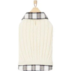 Frisco Cream Cable Knit Dog & Cat Sweater, White/Red Plaid -Pet Supplies Discount Store 268057 PT4. AC SS1800 V1628740041