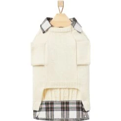 Frisco Cream Cable Knit Dog & Cat Sweater, White/Red Plaid -Pet Supplies Discount Store 268057 PT5. AC SS1800 V1628739996