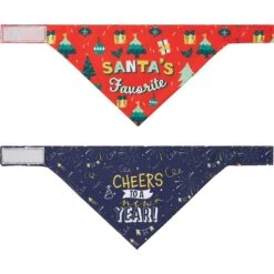 Frisco Santa's Favorite & Cheers To The New Year Dog & Cat Reversible Bandana -Pet Supplies Discount Store 276285 PT4. AC SS1800 V1637679465