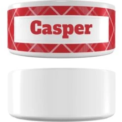 Frisco Personalized Plaid Ceramic Dog Bowl