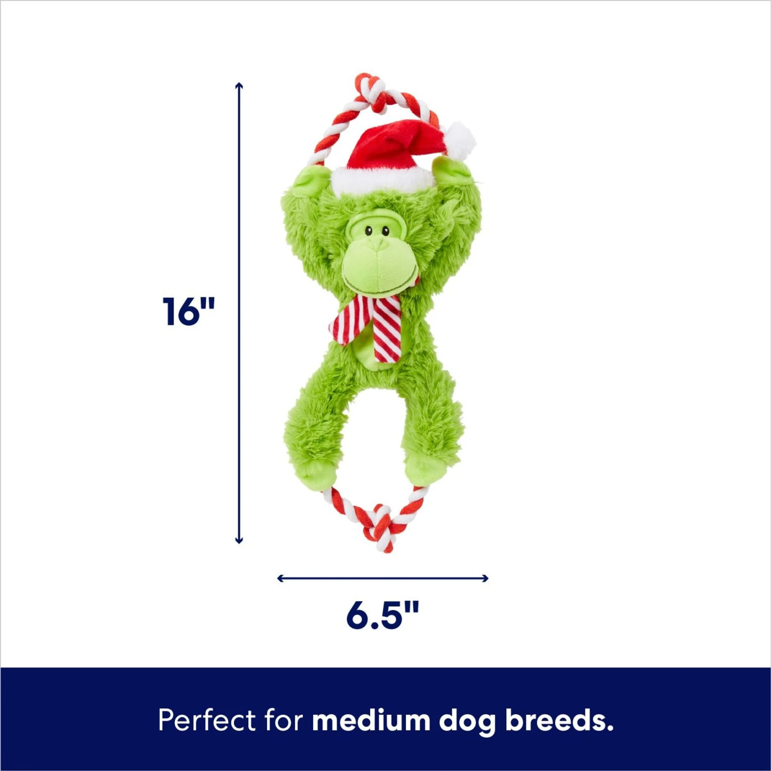 Frisco Holiday Monkey Plush With Rope Squeaky Dog Toy 4 Frisco Holiday Monkey Plush With Rope Squeaky Dog Toy - Image 2