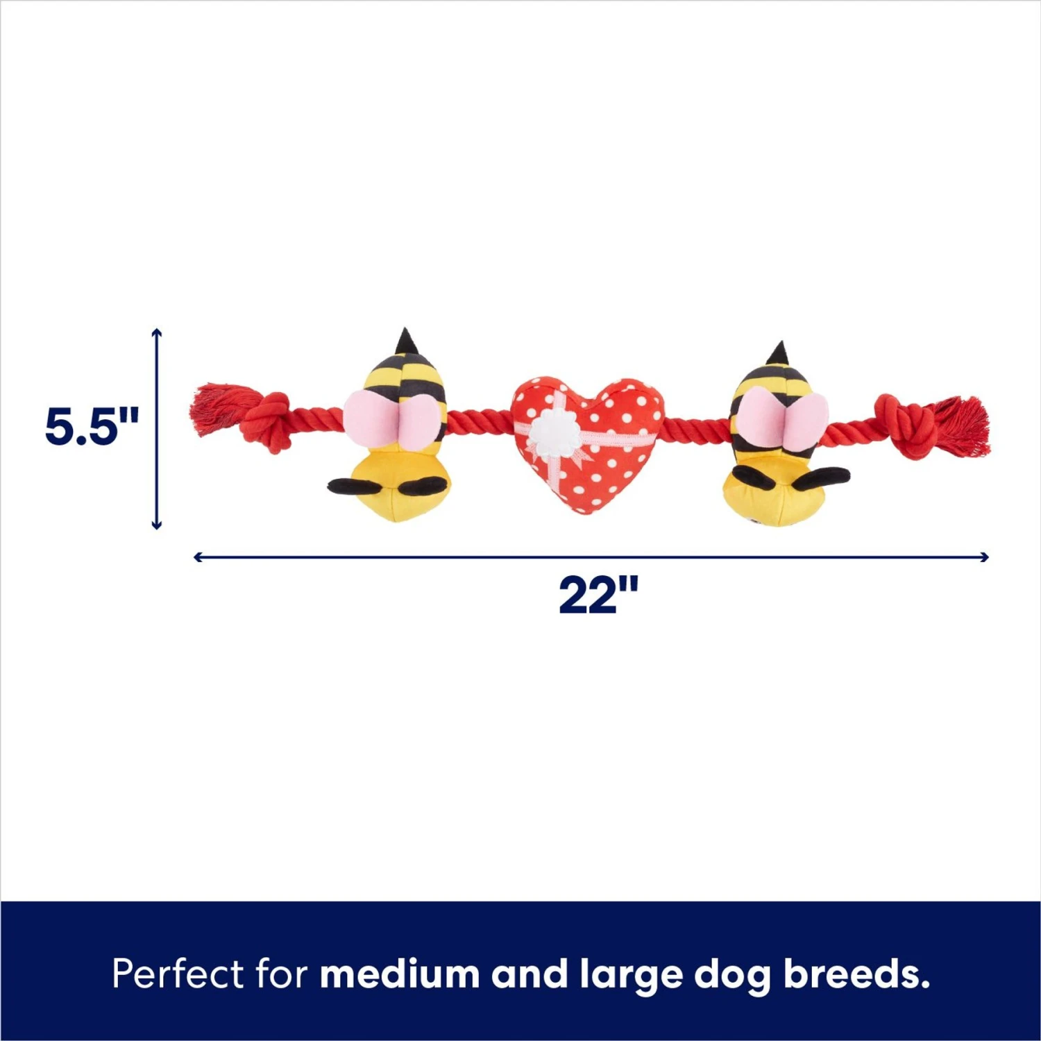 Frisco Valentine Bee Mine Plush With Rope Squeaky Dog Toy 4 Frisco Valentine Bee Mine Plush With Rope Squeaky Dog Toy - Image 2