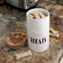 Frisco Ceramic Personalized Treat Jar With Wood Lid, 4 Cup, 32oz -Pet Supplies Discount Store 301179 PT2. AC SS1800 V1631119609