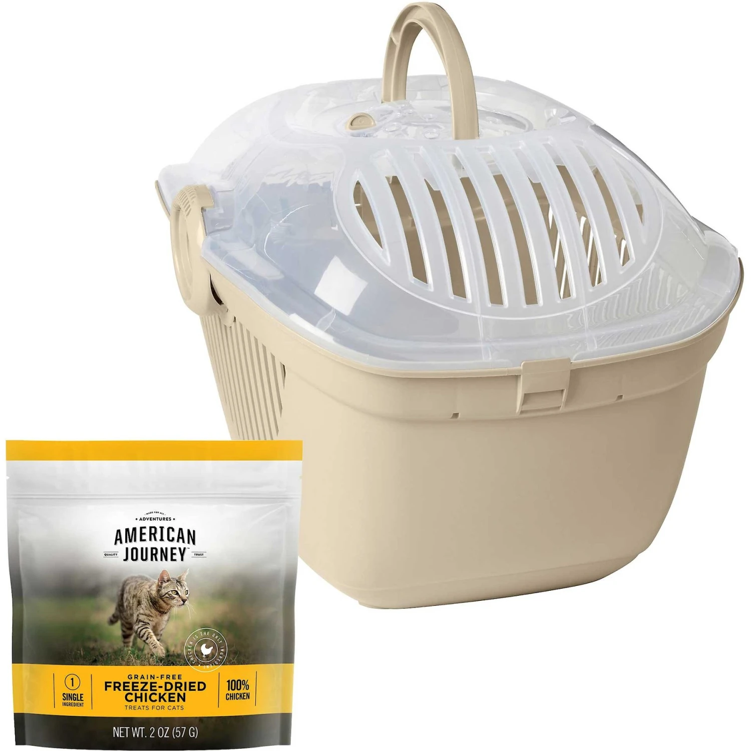 Frisco Top Loading Cat Kennel & American Journey 100% Chicken Freeze-Dried Grain-Free Cat Treats 3 Frisco Top Loading Cat Kennel & American Journey 100% Chicken Freeze-Dried Grain-Free Cat Treats