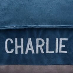 Frisco Personalized Navy Bolstered Bed With Navy Check Bolster -Pet Supplies Discount Store 311766 PT4. AC SS1800 V1630593985