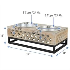 Frisco Premium Wood Elevated Stainless Steel Double Diner Dog & Cat Bowl, 3 Cup -Pet Supplies Discount Store 331507 PT1. AC SS1800 V1657656894