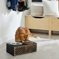 Frisco Premium Wood Elevated Stainless Steel Double Diner Dog & Cat Bowl, Black, 3 Cup -Pet Supplies Discount Store 331509 PT3. AC SS1800 V1657656894