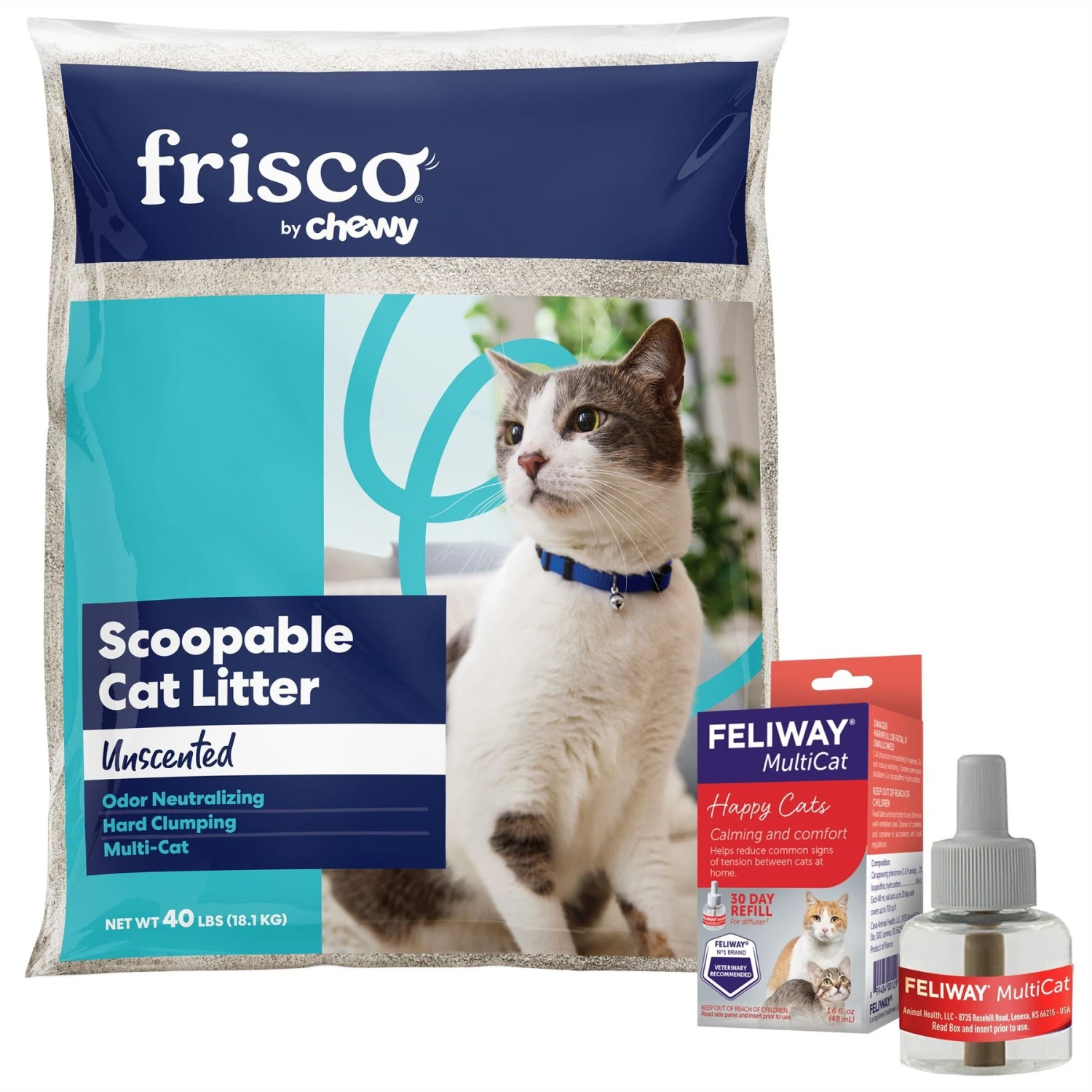 Feliway MultiCat Calming Diffuser Refill For Cats, 30 Day & Frisco Multi-Cat Unscented Clumping Clay Cat Litter 3 Feliway MultiCat Calming Diffuser Refill For Cats, 30 Day & Frisco Multi-Cat Unscented Clumping Clay Cat Litter