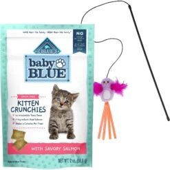 Blue Buffalo Baby Blue Savory Salmon Kitten Treats, 2-oz Bag & Frisco Bird With Feathers Teaser Wand Cat Toy With Catnip