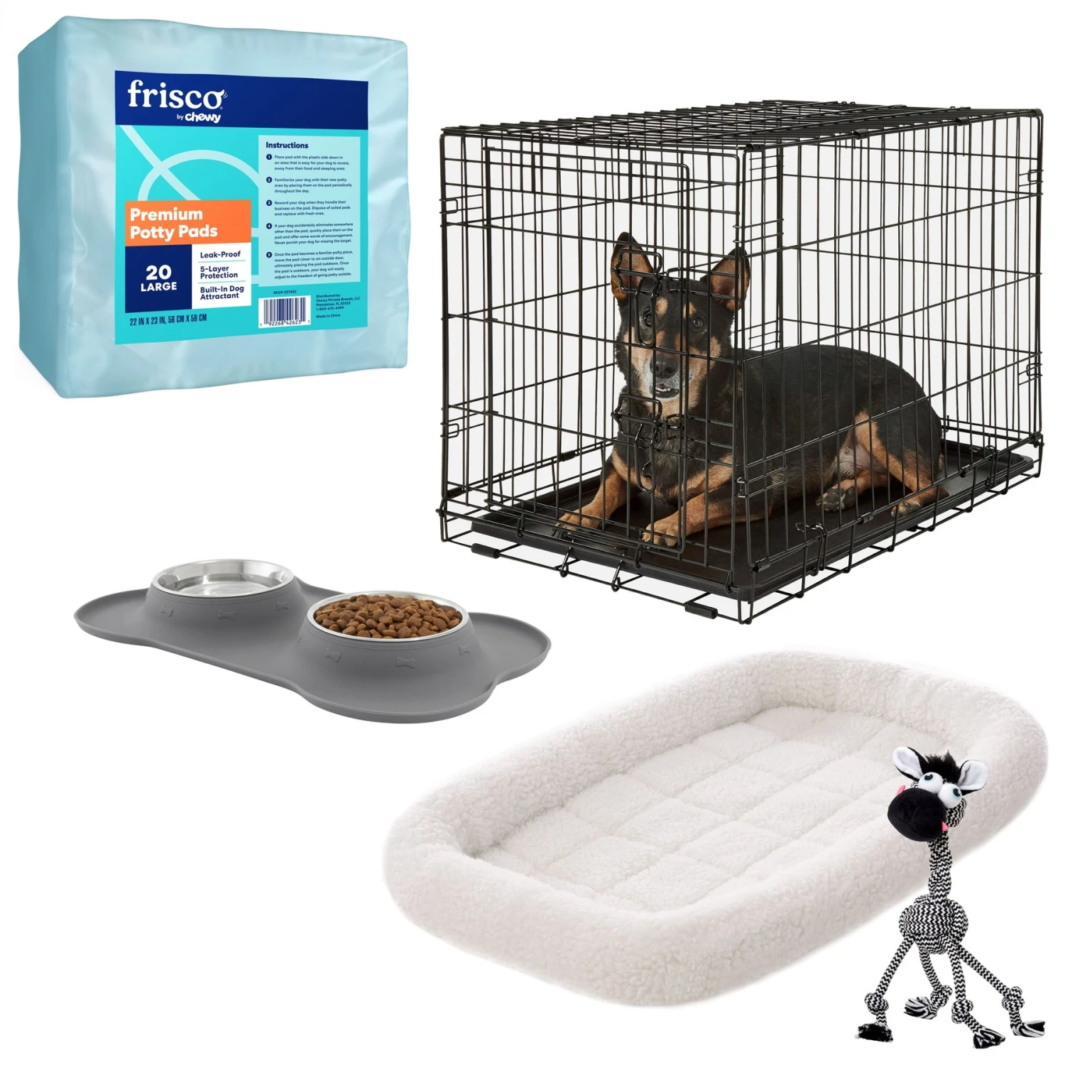 Frisco Fold & Carry Single Door Collapsible Wire Dog Crate + 4 Items 3 Frisco Fold & Carry Single Door Collapsible Wire Dog Crate + 4 Items