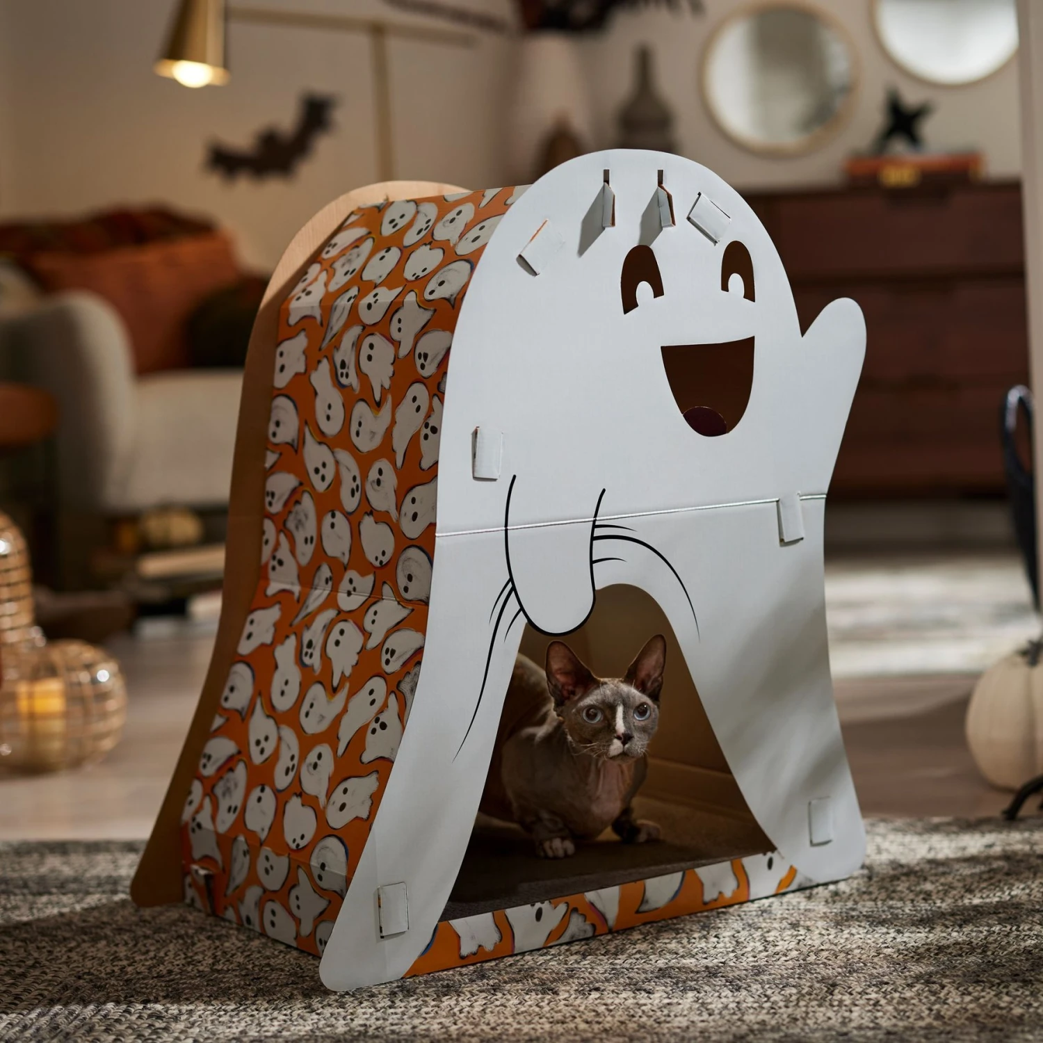 Frisco Halloween Cutie Ghost Cardboard Cat House With Catnip 7 Frisco Halloween Cutie Ghost Cardboard Cat House With Catnip - Image 5