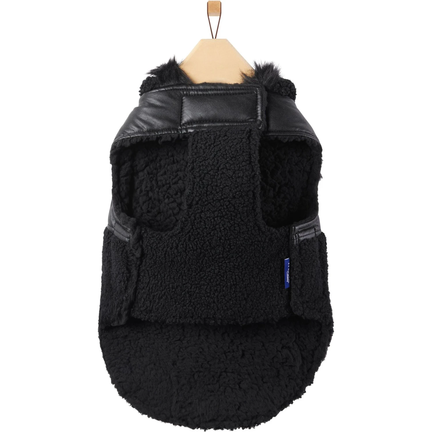 Frisco Medium Weight Faux Leather Dog & Cat Parka With Faux Fur Trimmed Hood, Black 7 Frisco Medium Weight Faux Leather Dog & Cat Parka With Faux Fur Trimmed Hood, Black - Image 5