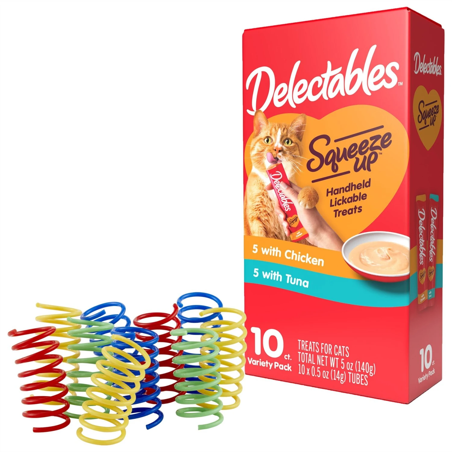 Hartz Delectables Squeeze Up Variety Pack Lickable Cat Treats & Frisco Colorful Springs Cat Toy 3 Hartz Delectables Squeeze Up Variety Pack Lickable Cat Treats & Frisco Colorful Springs Cat Toy