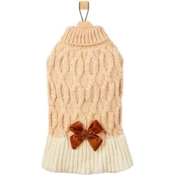 Frisco Cable Knit Dog & Cat Sweater Dress With Velvet Bow -Pet Supplies Discount Store 745838 PT4. AC SS1800 V1694793759
