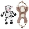 Frisco Monkey Plush With Rope Squeaky Dog Toy & Frisco Cow Plush With Inside Rope Squeaky Dog Toy